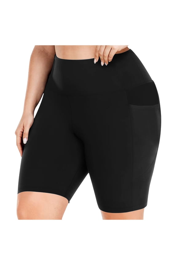 Women's Plus Size Quick Dry Yoga Shorts High Waisted Elastic Compression Workout Shorts with Pockets Tummy Control Athletic Running Biker 5 Inch