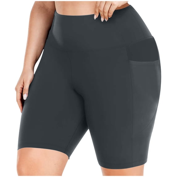 Zpanxa Women's Plus Size Quick Dry Yoga Shorts High Waisted Elastic Compression Workout Shorts with Pockets Tummy Control Athletic Running Biker 5 Inch