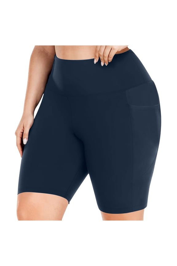 Women's Plus Size Quick Dry Yoga Shorts High Waisted Elastic Compression Workout Shorts with Pockets Tummy Control Athletic Running Biker 5 Inch