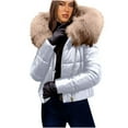 thumbnail image 1 of Zpanxa Women's Plus Size Short Puffer Jacket Winter Hooded Down Coat Thermal Insulated Warm Quilted Outerwear with Stand Collar for Cold Weather White XXL, 1 of 8
