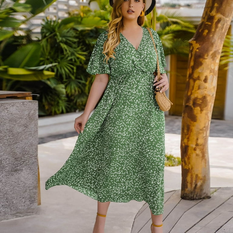 Women's Sexy V-neck Short Sleeve Loose Printed Dresses Women's Sexy V-neck Short Sleeve Loose Printed Dresses