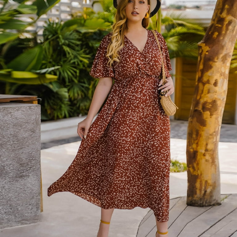 Women's Sexy V-neck Short Sleeve Loose Printed Dresses Women's Sexy V-neck Short Sleeve Loose Printed Dresses