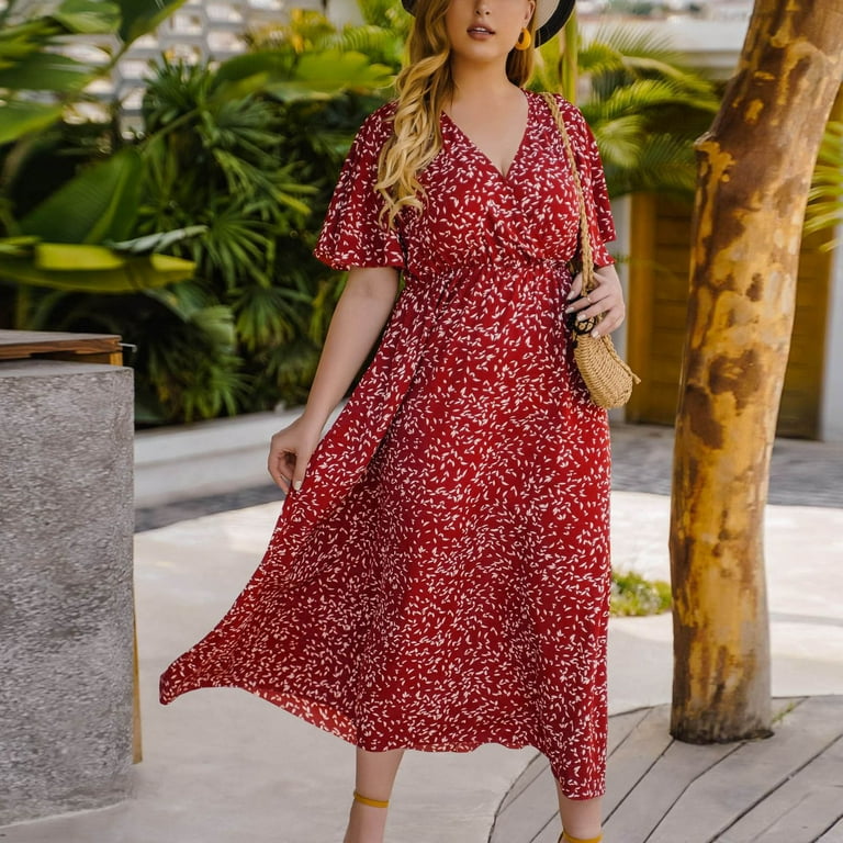 Women's Sexy V-neck Short Sleeve Loose Printed Dresses Women's Sexy V-neck Short Sleeve Loose Printed Dresses
