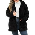 thumbnail image 1 of Zpanxa Women's Plush Jacket Double Sided Hooded Full Zip Front Long Sleeve with Pockets Casual Winter Wear for Women Black 5XL, 1 of 6