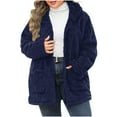 thumbnail image 1 of Zpanxa Women's Plush Jacket Double Sided Hooded Full Zip Front Long Sleeve with Pockets Casual Winter Wear for Women Blue XL, 1 of 6