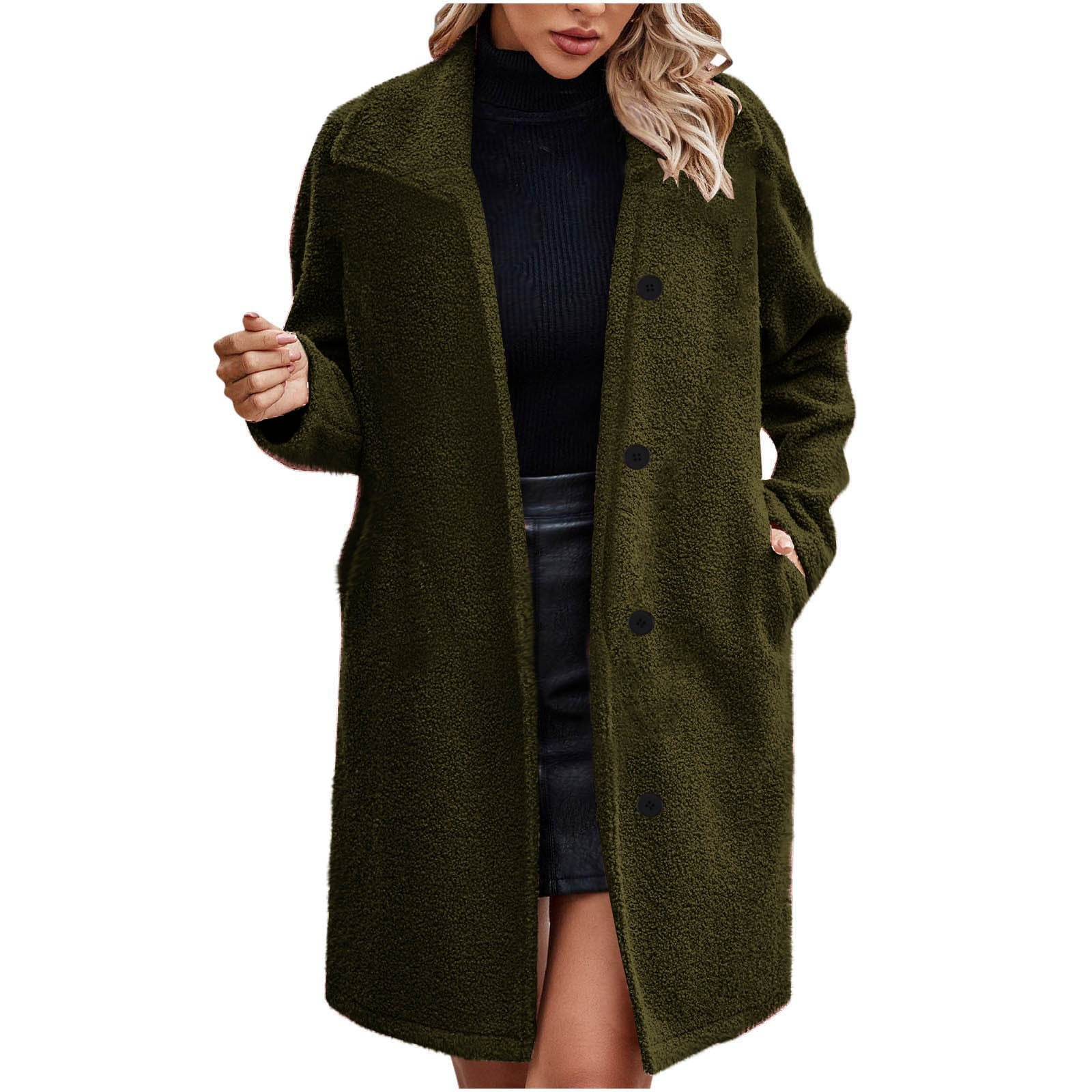 Zpanxa Women's Plush Jacket Winter Stand Collar Long Sleeve Coat