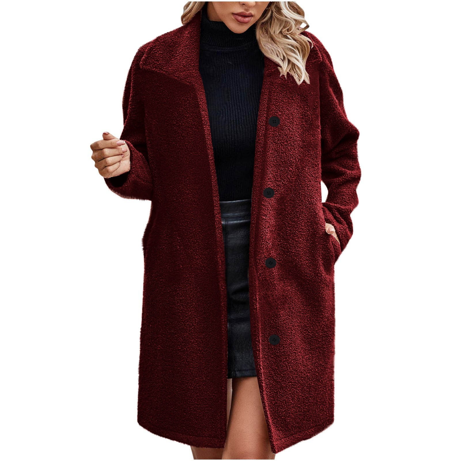 Zpanxa Women's Plush Jacket Winter Stand Collar Long Sleeve Coat