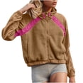 thumbnail image 1 of Zpanxa Women's Plush Sherpa Lined Fleece Jacket Zip Up Hooded Long Sleeve Winter Coat Soft Warm Outdoor Pullover with Pockets for Fall Khaki S, 1 of 8
