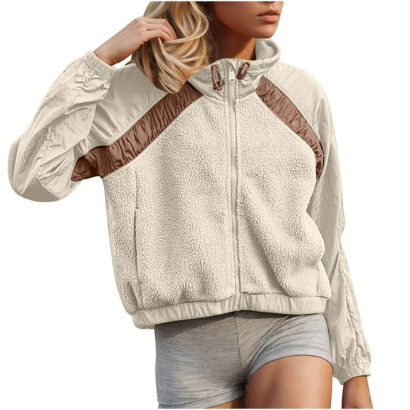 Zpanxa Women's Plush Sherpa Lined Fleece Jacket Zip Up Hooded Long Sleeve Winter Coat Soft Warm Outdoor Pullover with Pockets for Fall White S