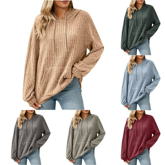 Zpanxa Women's Pocket Hooded Sweatshirt Long Sleeve Oversized Pullover Casual Fleece Lined Loungewear Top