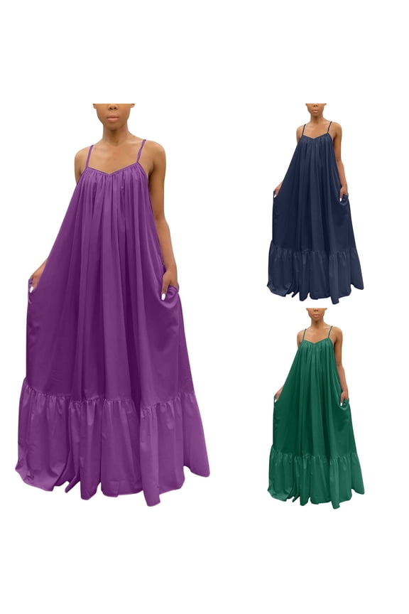 Women's Pocket Nightgown Sleeveless Sleep Dress Pleated Front Round Neck Nightie