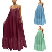 Zpanxa Women's Pocket Nightgown Sleeveless Sleep Dress Pleated Front Round Neck Nightie
