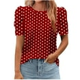 thumbnail image 1 of Zpanxa Women's Print Blouse Short Sleeve Round Neck Top with Puff Sleeve Casual Scattered Floral Tee Soft and Breathable for Everyday Wear, 1 of 5