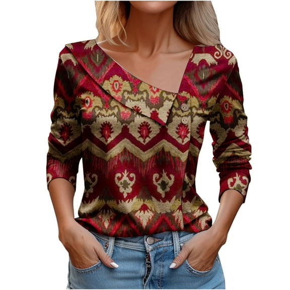 Zpanxa Women's Printed Button Down Shirt Long Sleeve Casual Blouse Stylish Comfortable Workwear Tunic Top
