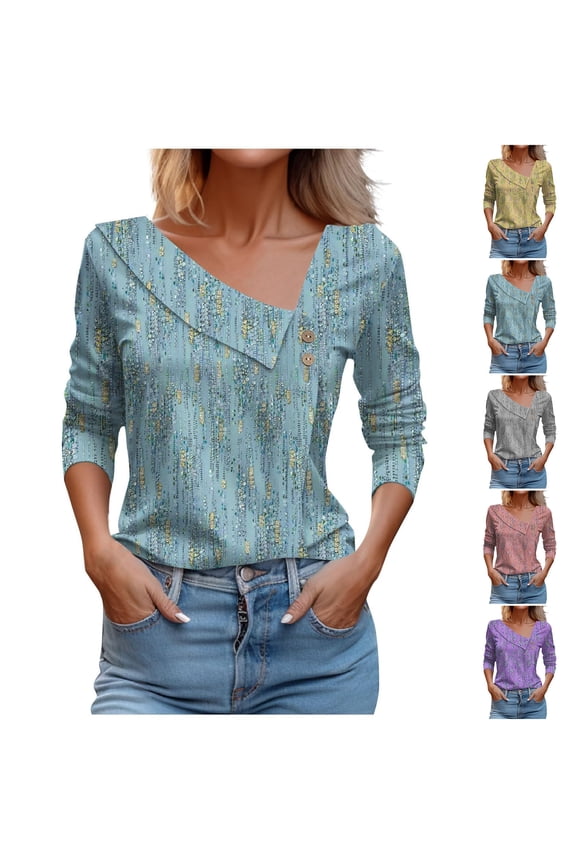 Women's Printed Button Up Blouse Long Sleeve Casual Shirt Comfortable Workwear Chic Office Top