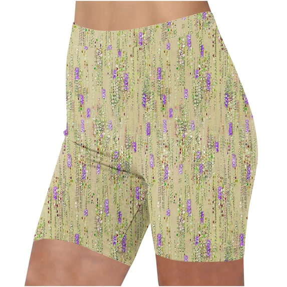Zpanxa Women's Printed High Waisted Yoga Shorts Fashion Tummy Control Compression Athletic Running Workout Shorts 5 Inch Breathable Stretchy Fitted Casual Lounge