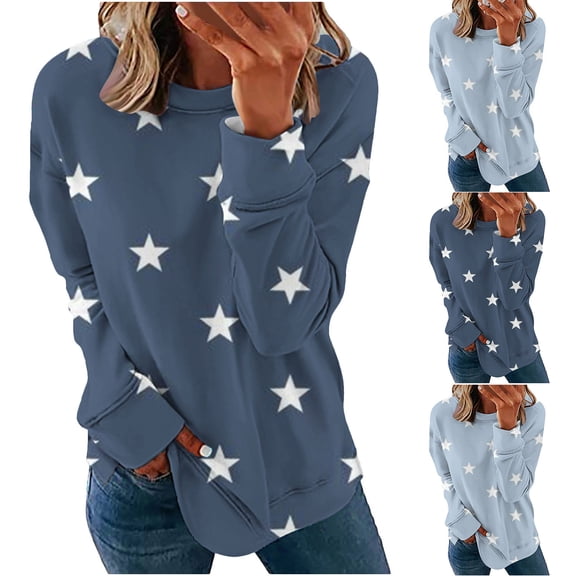 Zpanxa Women's Printed Long Sleeve T-Shirt Round Neck Loose Fit Casual Blouse Comfortable Sweatshirt Style Top