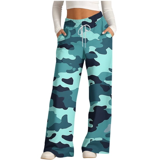 Zpanxa Women's Printed Wide Leg Pants with Drawstring Waist and Pockets Comfort Fit Full Length Casual Trousers for Everyday Wear Mint Green XXL