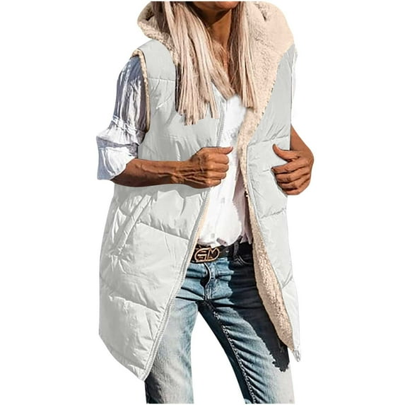 Zpanxa Women's Reversible Winter Coat Long Quilted Puffer Jacket with Zip Front Pockets Loose Fit Casual Warm Outerwear for Women White XL