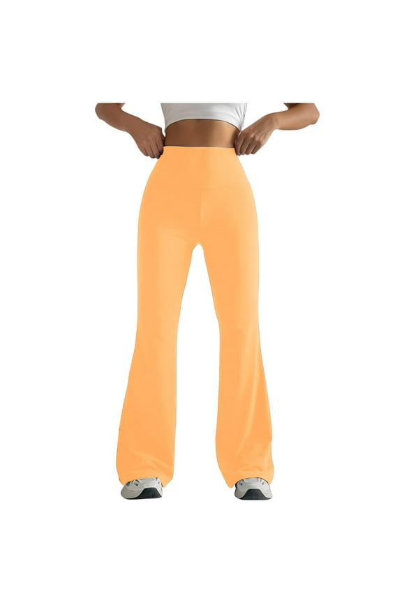 Women's Sculpting Flared Yoga Pants High Waist Tummy Control Butt Lifting Solid Color Tight Fit Bootcut Leggings for Workout and Daily Wear Orange A S