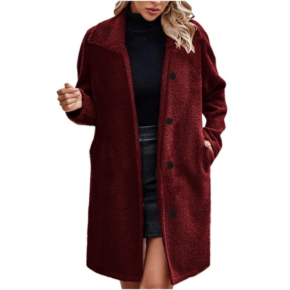 Zpanxa Women's Shacket Style Plush Coat Button Front Pockets Flannel Lined Winter Long Trench