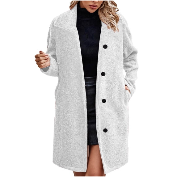 Zpanxa Women's Shacket Style Plush Coat Button Front Pockets Flannel Lined Winter Long Trench