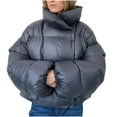thumbnail image 1 of Zpanxa Women's Short Puffer Jacket Hooded Winter Coat Quilted Warm Insulated Outerwear with Pockets for Casual Outdoor Wear Gray L, 1 of 7