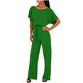 thumbnail image 1 of Zpanxa Women's Short Sleeve Jumpsuit Suspender Solid Color Casual Romper with Adjustable Straps Breathable Comfortable Lightweight Summer Outfit for Travel Resort Wear and Daily Outings Green L, 1 of 7