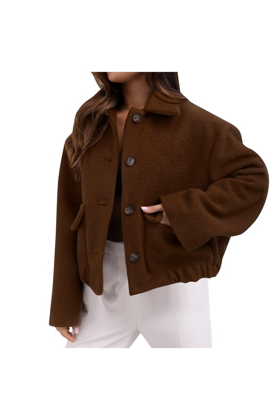 Women's Single Breasted Wool Coat Solid Color Classic Winter Jacket Elegant Outerwear