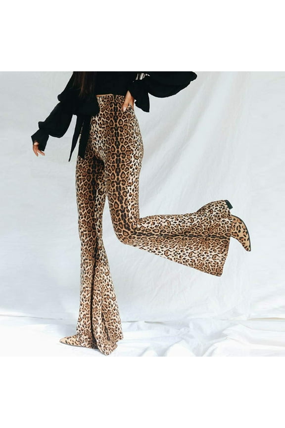 Women's Slacks, Animal Printed Pants Women Long Leopard Leopard Pants High Waist Pants Casual Loose Wide Leg Pants Brown XXL