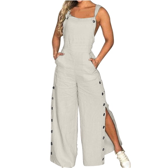 Zpanxa Women's Sleeveless Overalls Jumpsuit with Adjustable Straps Wide Leg Loose Fit and Pockets Casual Bib Outfit for Everyday Wear Beige XL