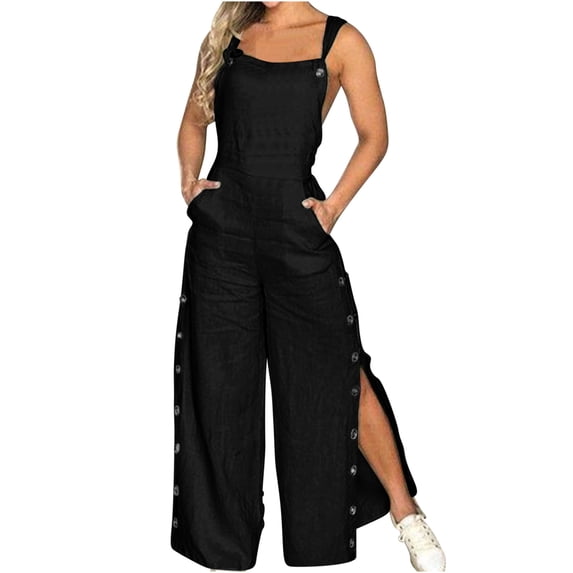Zpanxa Women's Sleeveless Overalls Jumpsuit with Adjustable Straps Wide Leg Loose Fit and Pockets Casual Bib Outfit for Everyday Wear Black S