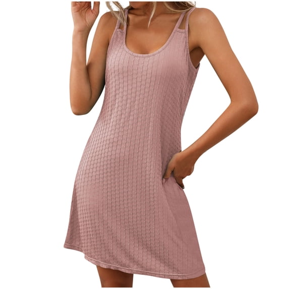 Zpanxa Women's Sleeveless Round Neck Dress Casual Summer Dress Solid Color Lightweight Breathable Casual Wear
