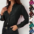 thumbnail image 1 of Zpanxa Women's Solid Button Down Shirt Long Sleeve Turndown Collar Office Blouse Professional Workwear Top, 1 of 8