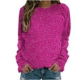 thumbnail image 1 of Zpanxa Women's Solid Color French Terry Crewneck Sweatshirt, Soft Casual Long Sleeve Pullover Top for Lounge and Everyday Wear Hot Pink M, 1 of 4