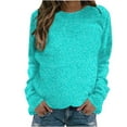thumbnail image 1 of Zpanxa Women's Solid Color French Terry Crewneck Sweatshirt, Soft Casual Long Sleeve Pullover Top for Lounge and Everyday Wear Light Blue L, 1 of 4