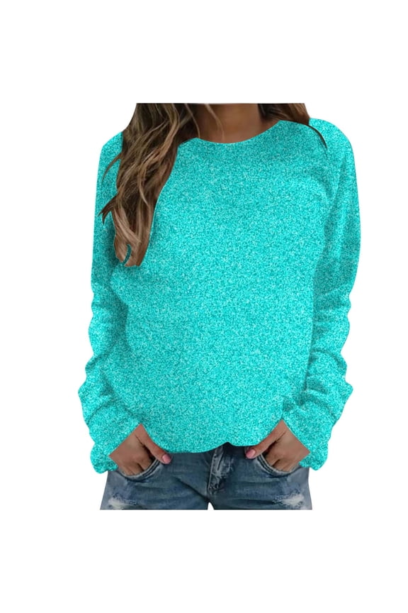 Women's Solid Color French Terry Crewneck Sweatshirt, Soft Casual Long Sleeve Pullover Top for Lounge and Everyday Wear Light Blue XXL