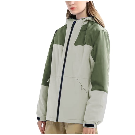 Zpanxa Women's Solid Color Hooded Jacket Long Sleeve Zipper Front Windproof Waterproof Winter Coat