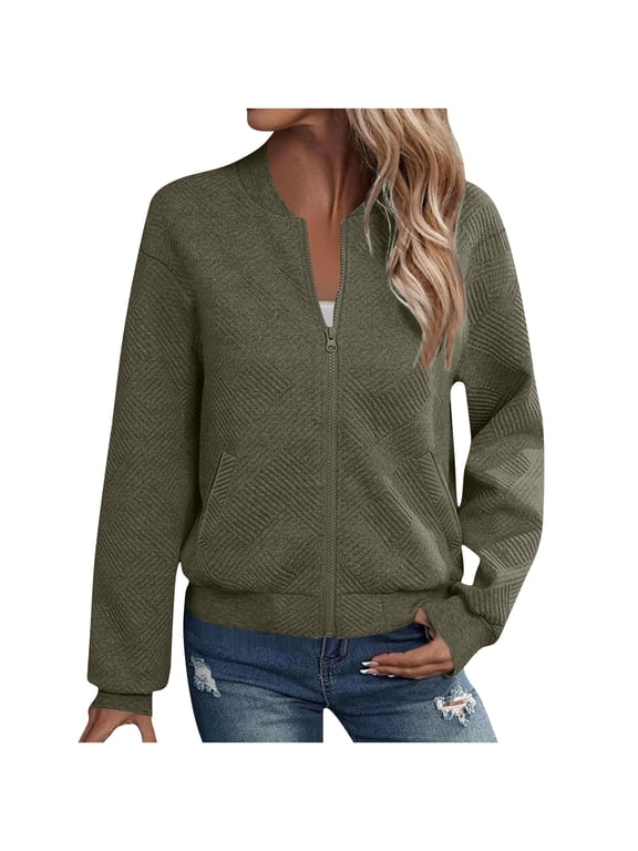 Women's Solid Color Jacket Long Sleeve Zipper Pockets Hoodless Casual Lightweight Coat