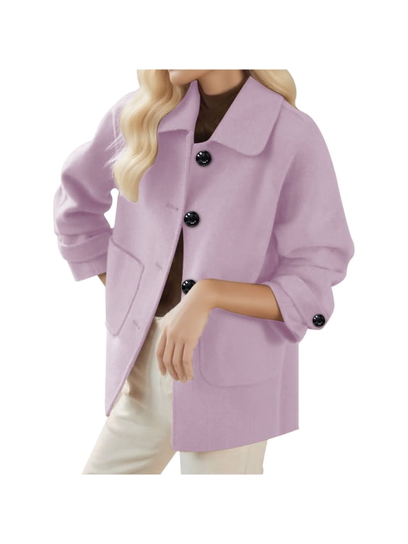 Women's Solid Color Single Breasted Wool Blend Coat with Long Sleeves Minimalist Casual Winter Outerwear