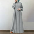 thumbnail image 1 of Zpanxa Women's Solid Pocket Maxi Dress, Plus Size Summer Dress, Round Neck Long Sleeve Loose Vintage Long Dress, Women Hawaiian Casual Beach Ankle-length Dress Gray M, 1 of 7