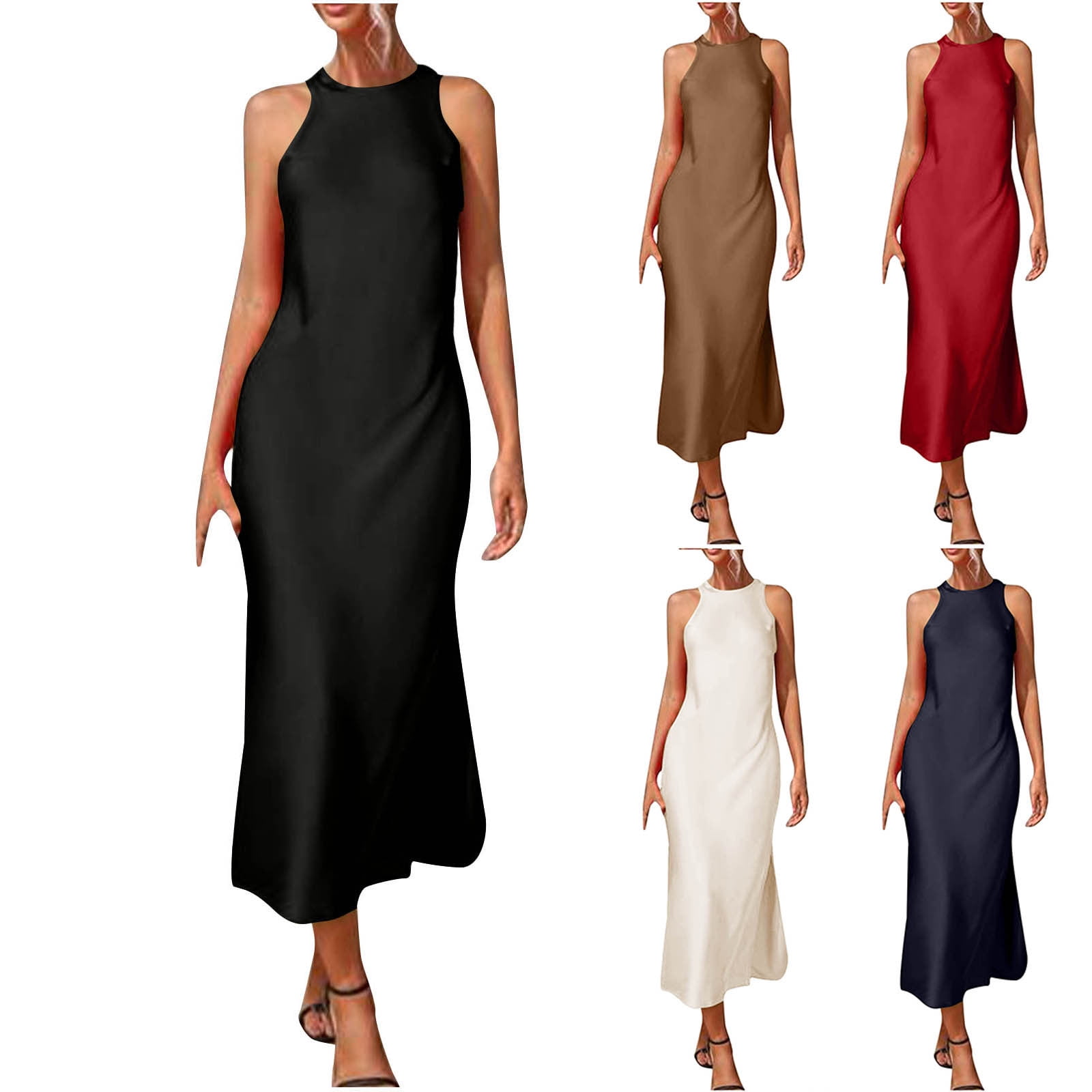 Slim Satin Pockets Collar Slit Formal Dress main image 0