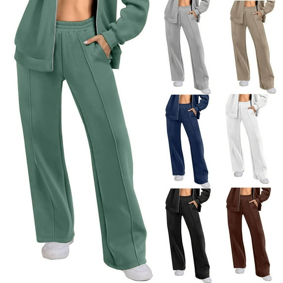 Zpanxa Women's Straight Leg Sweatpants Casual Solid Color Loose Fit Wide Leg Lounge Pants Comfort Fit
