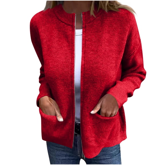 Zpanxa Women's Striped Knit Cardigan Long Sleeve Button Front Zipper Pocket Casual Jacket