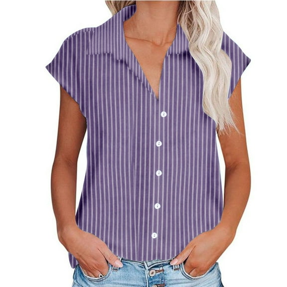 Zpanxa Women's Striped Short Sleeve Shirt Raglan Sleeve Collared Casual Blouse Loose Fit Comfortable Summer Top
