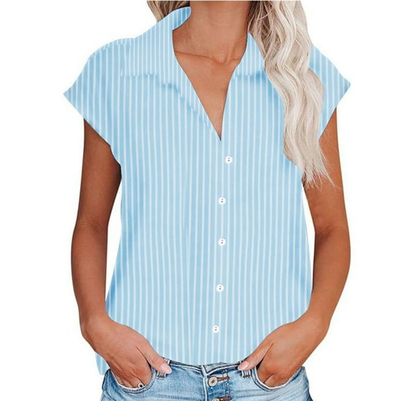 Zpanxa Women's Striped Short Sleeve Shirt Raglan Sleeve Collared Casual Blouse Loose Fit Comfortable Summer Top