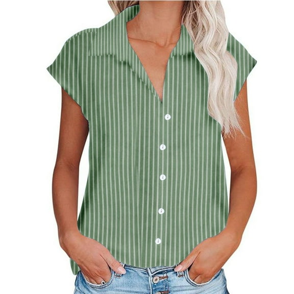 Zpanxa Women's Striped Short Sleeve Shirt Raglan Sleeve Collared Casual Blouse Loose Fit Comfortable Summer Top