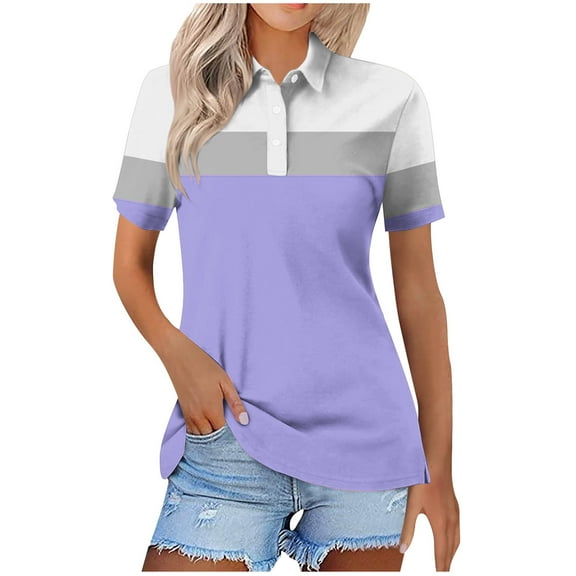 Zpanxa Women's Striped Short Sleeve Tee Button Down Collared Shirt Casual Loose Fit Top Breathable Summer Blouse for Women