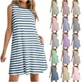 thumbnail image 1 of Zpanxa Women's Striped Tank Dress Round Neck A Line Skirt Dress Breathable Casual Summer Sundress, 1 of 7