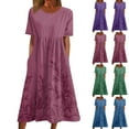 thumbnail image 1 of Zpanxa Women's Summer Floral Print Short Sleeve Round Neck Midi Dress Casual Vacation Dress, 1 of 6